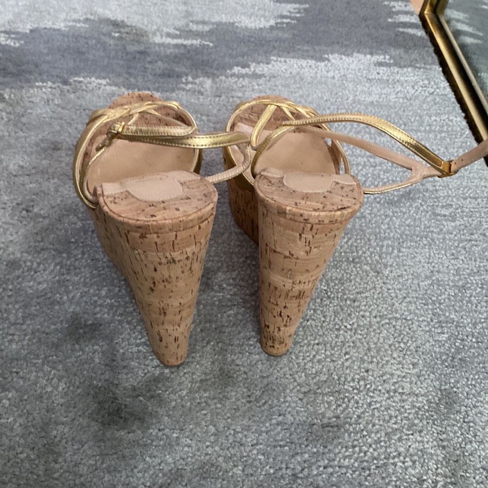 Gold Strap Platform Wedge Sandals - image 3